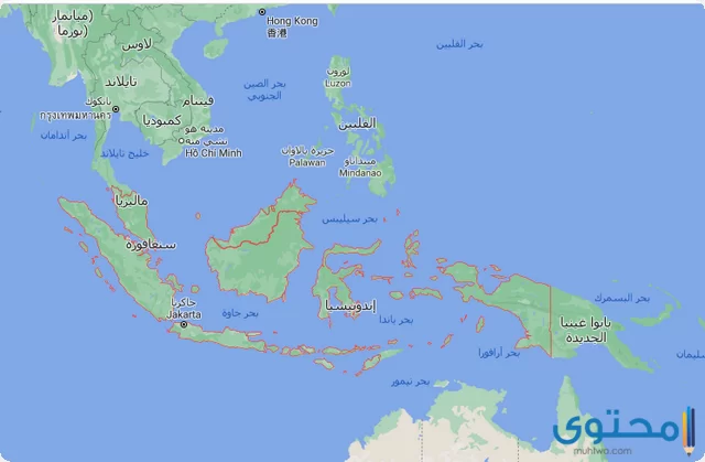 خريطة اندونيسيا والدول المجاورة بالعربي